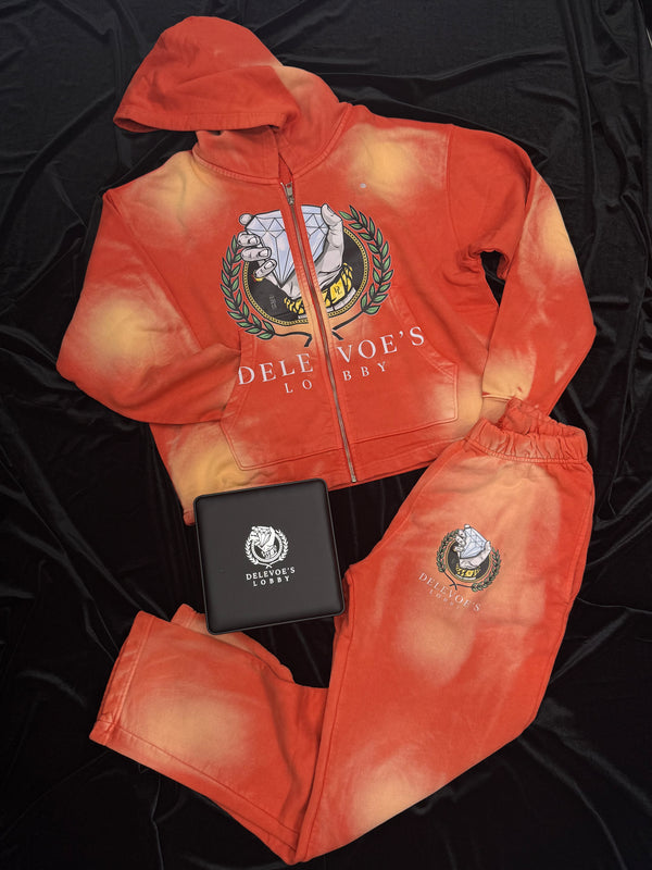 Orange Sun-Dyed Sweat Suit Set