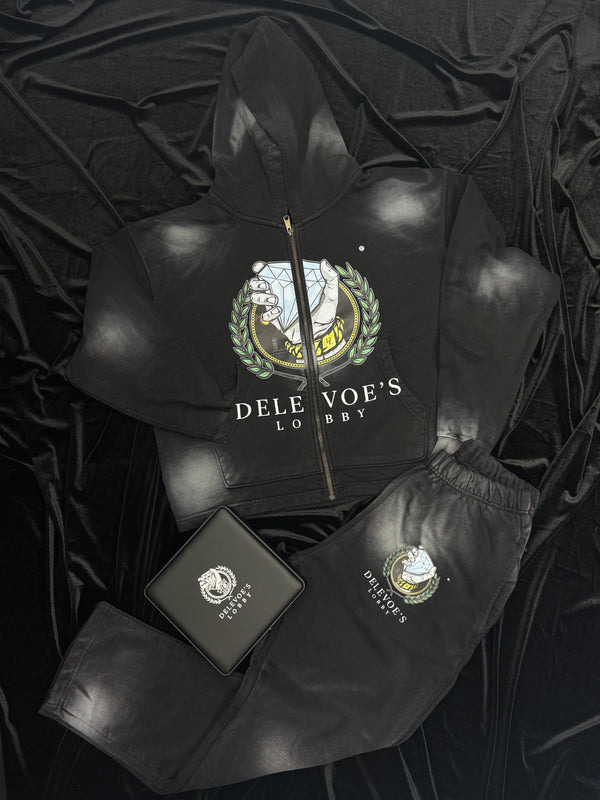 Black Sun-Dyed Sweat Suit Set