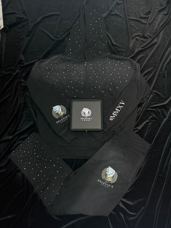 Black Sun-Dyed Sparkle Sweat Suit Set