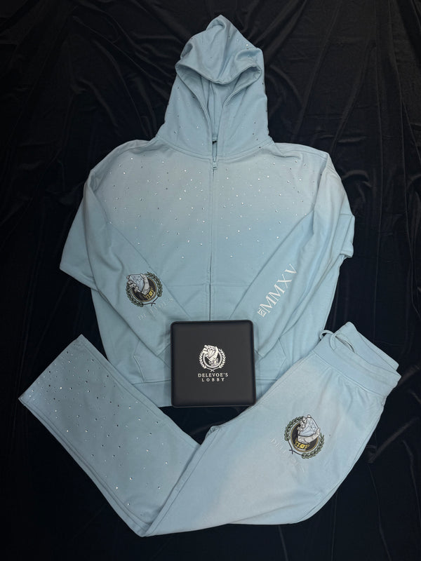 Light Blue Sun-Dyed Sparkle Sweat Suit Set
